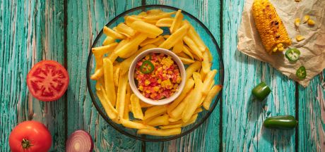 Grip 'n Dip frī kartupeļi  un grilētas kukurūzas mērce