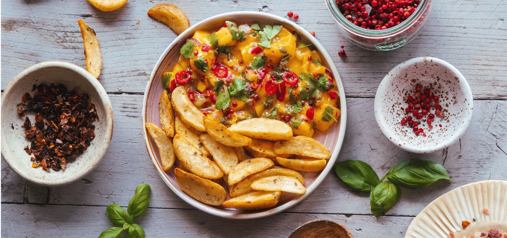 Aromātiskas Pati Parts ķiploku daiviņas ar saldskābo mango salsu